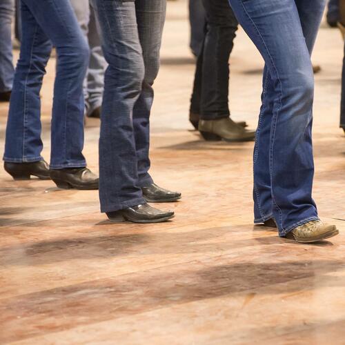 Eine Gruppe von Beinen in Lederschuhen tanzt auf einem Holzboden © kappa400, AdobeStock